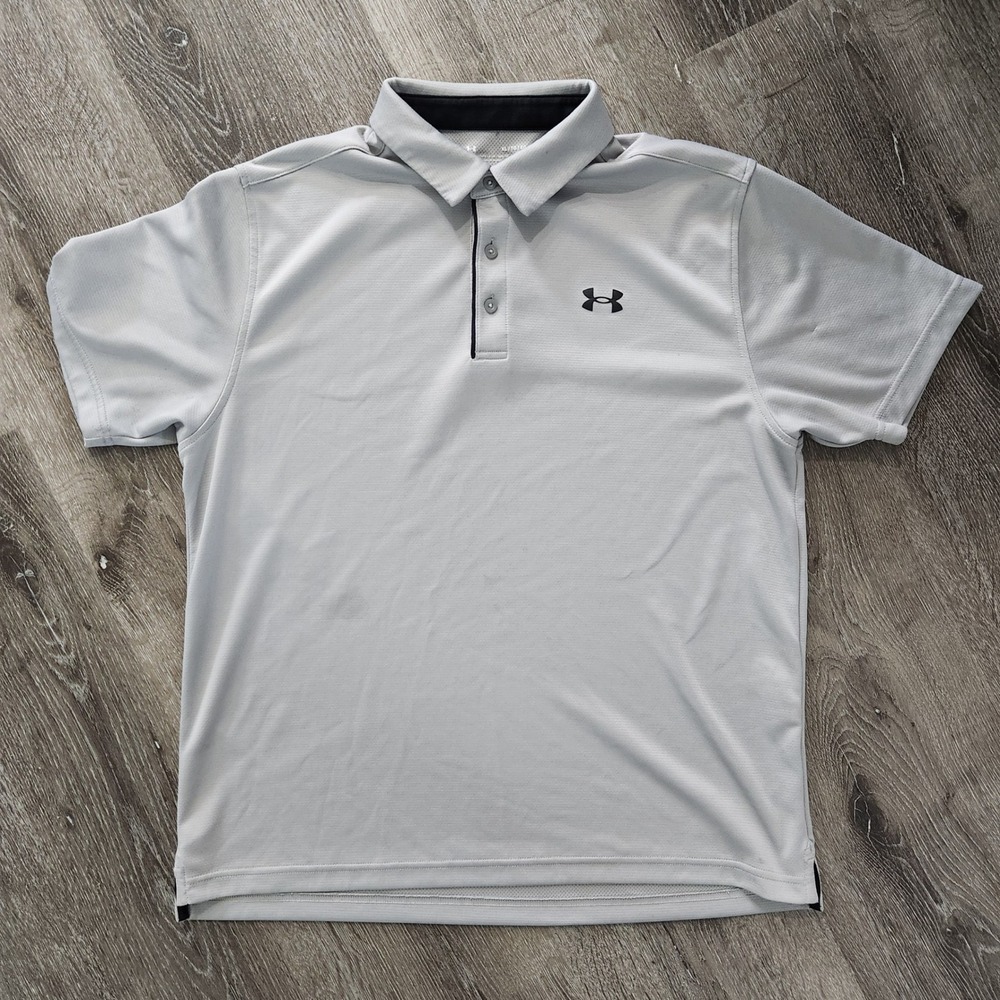 Under Armour Mens HeatGear Loose Fit Polo Shirt Grey Short Sleeve XL